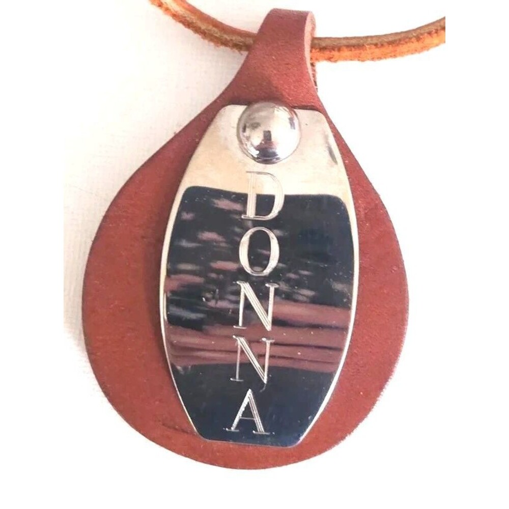 Vintage 1970s DONNA Name Pendant Necklace Leather Suede Cord Mod Boho